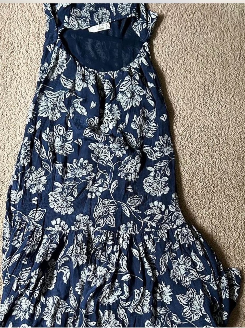 NWT Madewell Textured Midi Slip Dress Navy Floral Cutout Back Dress - Size 4 - Picture 6 of 8